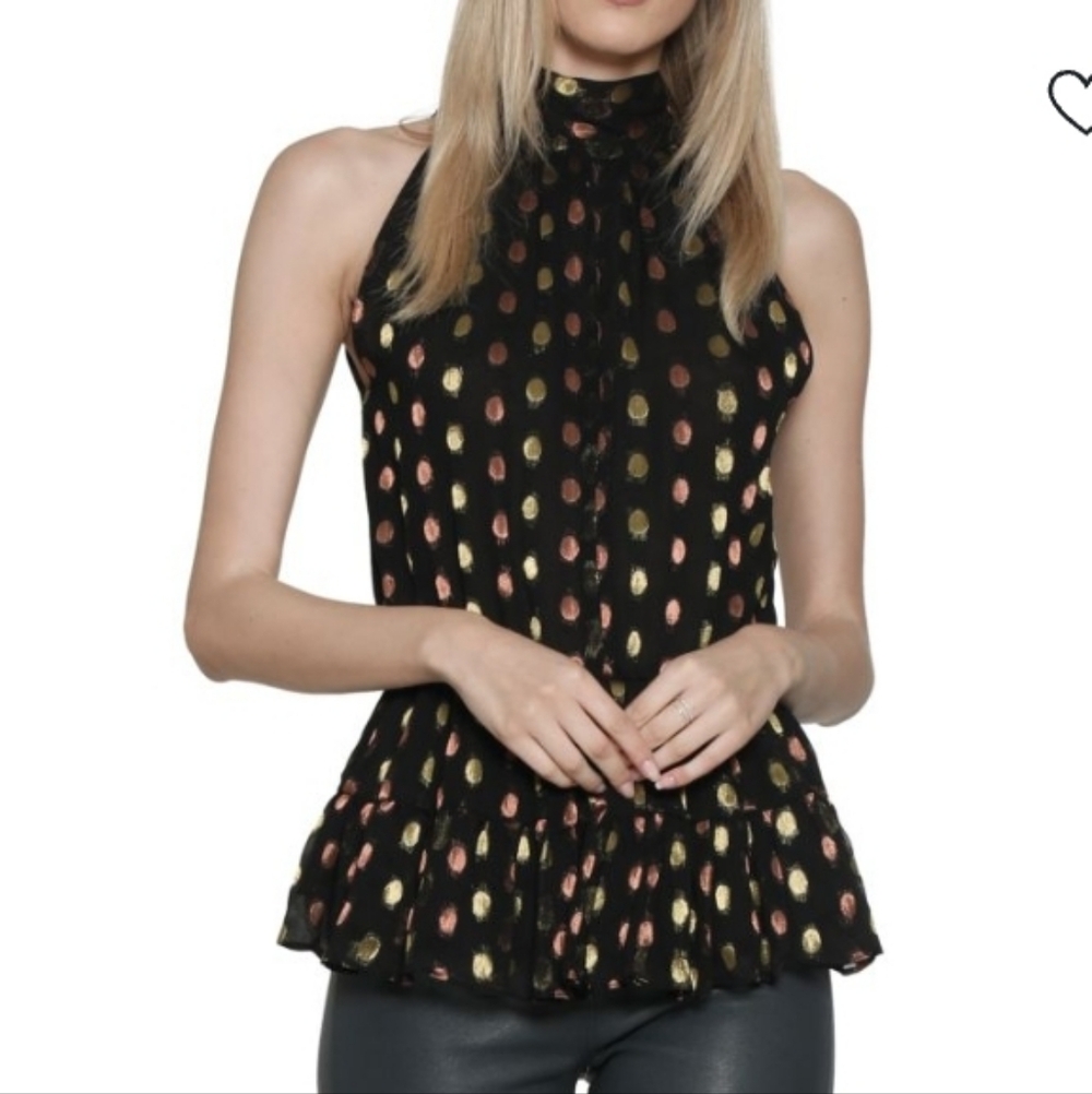 Walter Baker Metallic Bronze and Gold Polka Dot Blouse